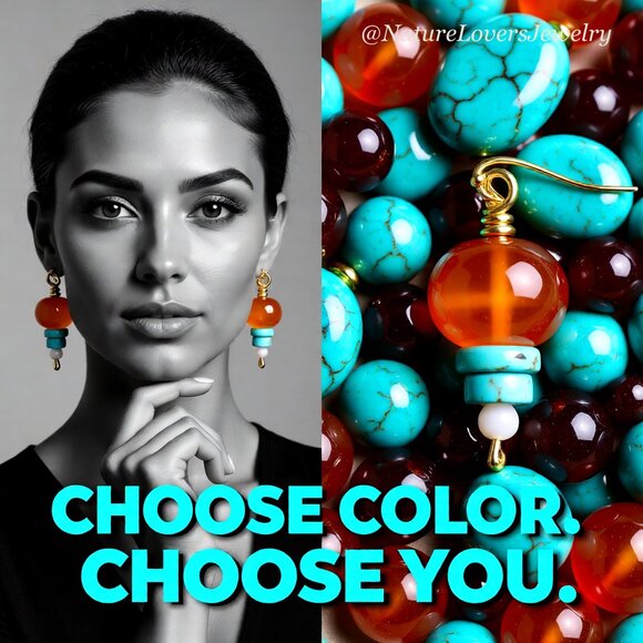 Colorful Chunky Monkeys! Get Seen & Turn Heads! Orange & Turquoise Stone Earring - Picture 11 of 11